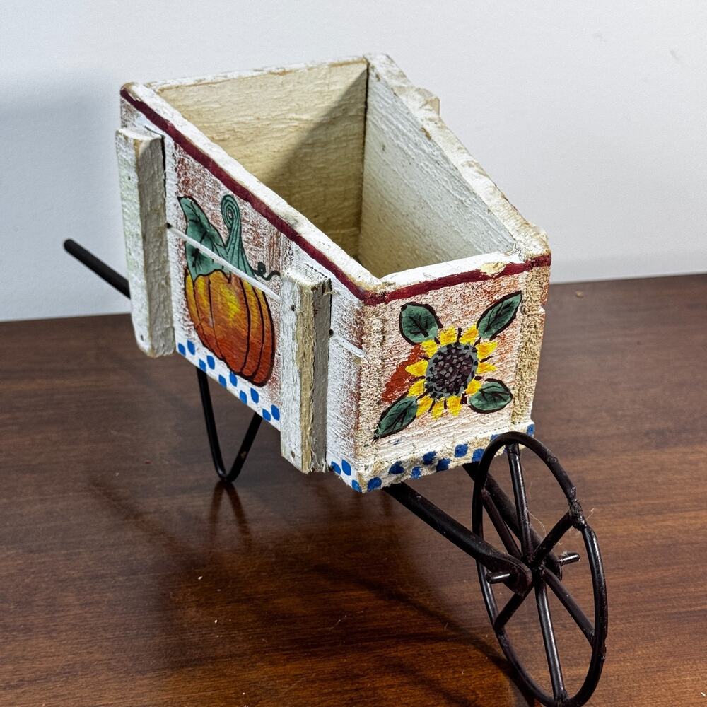 Wooden Wheelbarrow Autumn Decor Halloween Thanksgiving Fall Planter